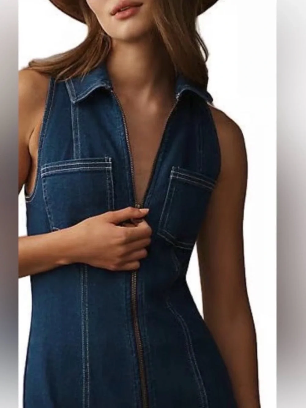 ANTHROPOLOGIE FITTED DENIM PILCRO MIDI DRESS COLOR DENIM DARK  XL NWT - Picture 2 of 16